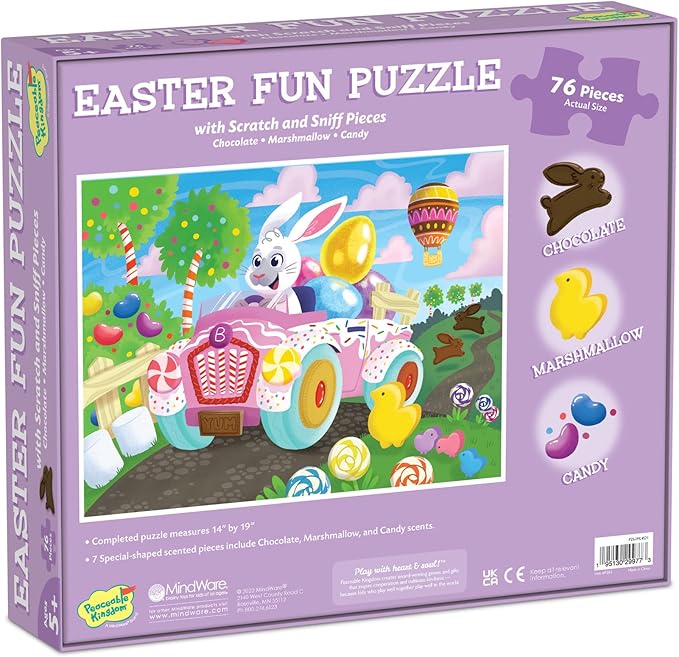 Peaceable Kingdom Easter Bunny Scratch and Sniff Puzzle with Easter Candy Scented Pieces - 76 Piece Jigsaw Puzzle Easter Gift for 5 Year Olds and up