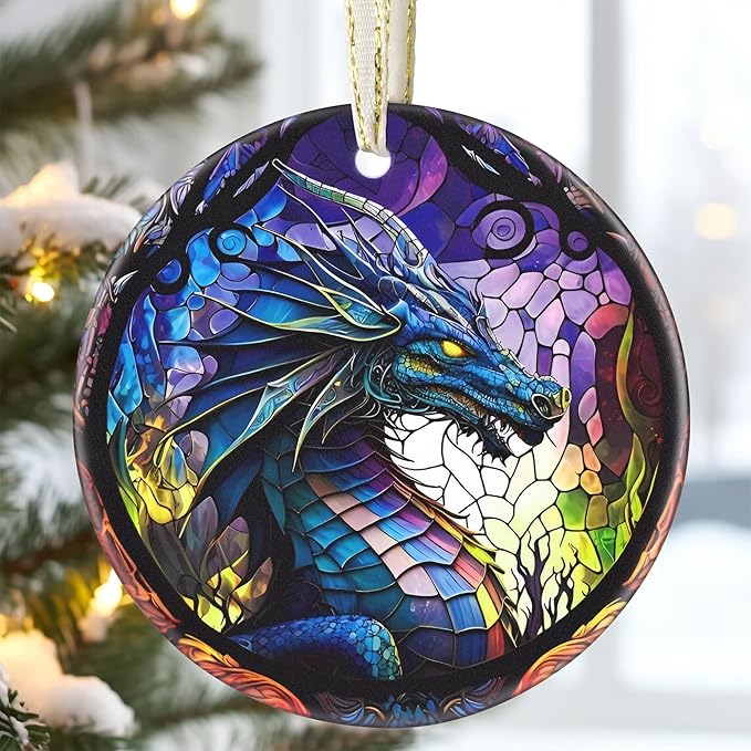 3.5 Inch Ceramic Christmas Tree Ornament, Dragon Christmas Ornaments, Heirloom Keepsake, Gift Exchange, Gift Idea, Bauble Present