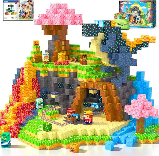 Soyee Magnetic Blocks 150 PCS Building Toys for Ages 4-8 9-12 3-5 Forest & Mine Theme Magnet Building Cubes STEM Sensory Toys for Kids for Boys & Girls