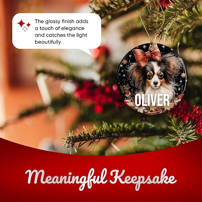 Papillon Personalized Dog Ornament - Pet Ornament for Christmas Tree - 3" Round Ceramic - Printed in USA - Choose from 200 Breeds - Dog Mom - Dog Dad - Xmas Decoration DOG0154