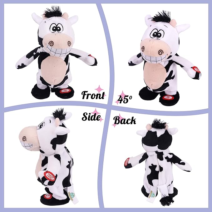 Hopearl Talking Singing Cow Repeats What You Say Walking Electric Interactive Animated Toy Speaking Plush Buddy Gifts for Toddlers, 8''