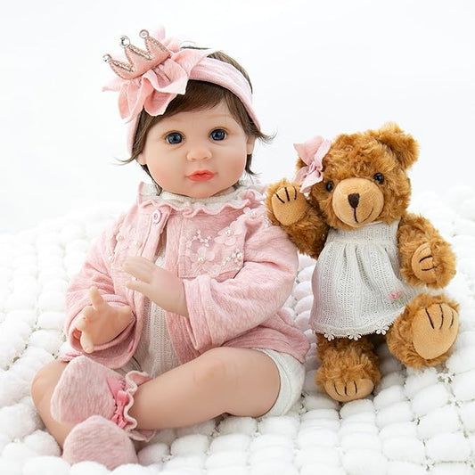 Reborn Baby Doll - 22-Inch Lifelike Baby Doll Soft Cloth Body Newborn Baby Dolls with Clothes and Toy Accessories Christmas Birthday Gift for Kids Age 3+