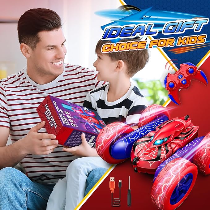 RC Car Toys for 3 4 5 6 7 8 9 10 Year Old Boys,Double Sided 360° Flip 4WD Remote Control Car 2.4GHz Electric Rechargeable Toys for Ages 4-6 5-7 for Birthday Halloween Christmas Easter Basket Stuffers