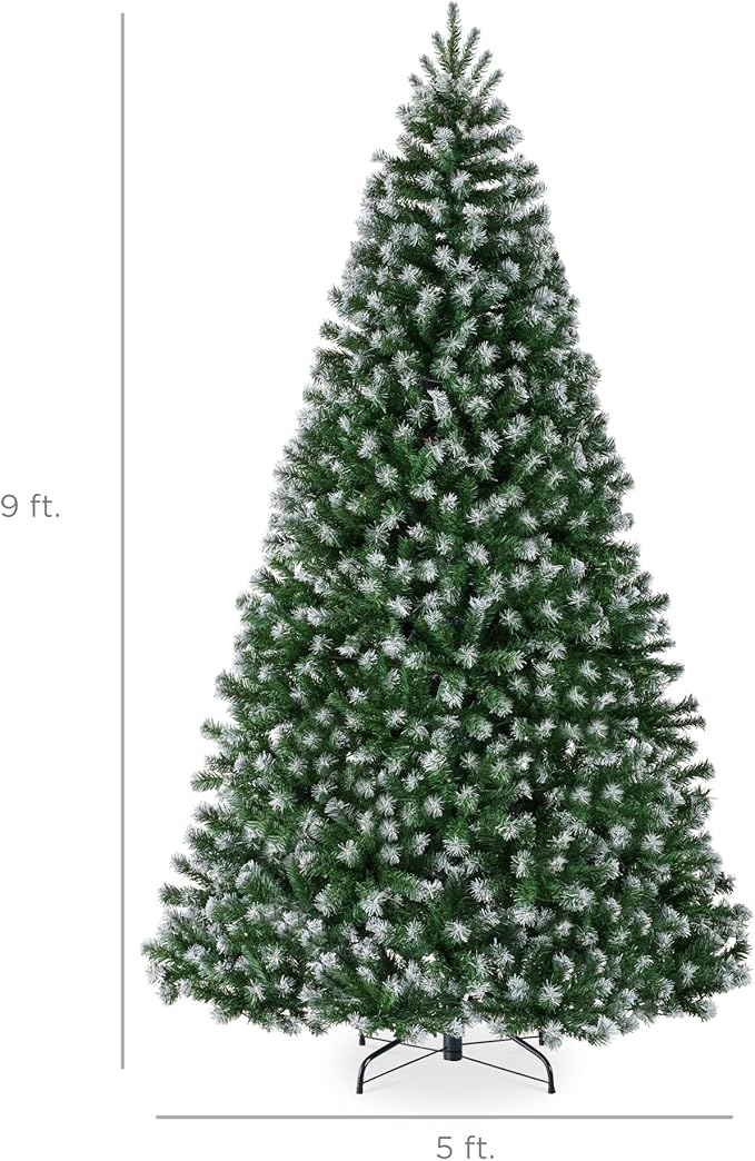 Best Choice Products Artificial Frosted Christmas Tree, 9ft Premium Unlit Realistic Spruce Holiday Décor w/Dense Branches, Metal Base - Green Spruce