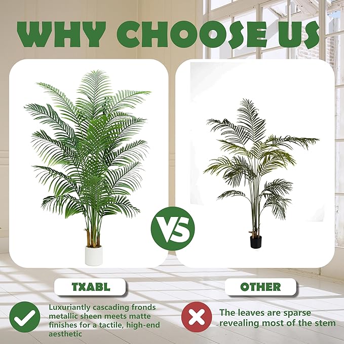 Artificial Palm Tree 7FT - Fake Tree with White Planter - Faux Tropical Areca Floor Plant in Pot - Artificial Silk Plant for Home Office Living Room Decor Indoor Outdoor Artificial Trees