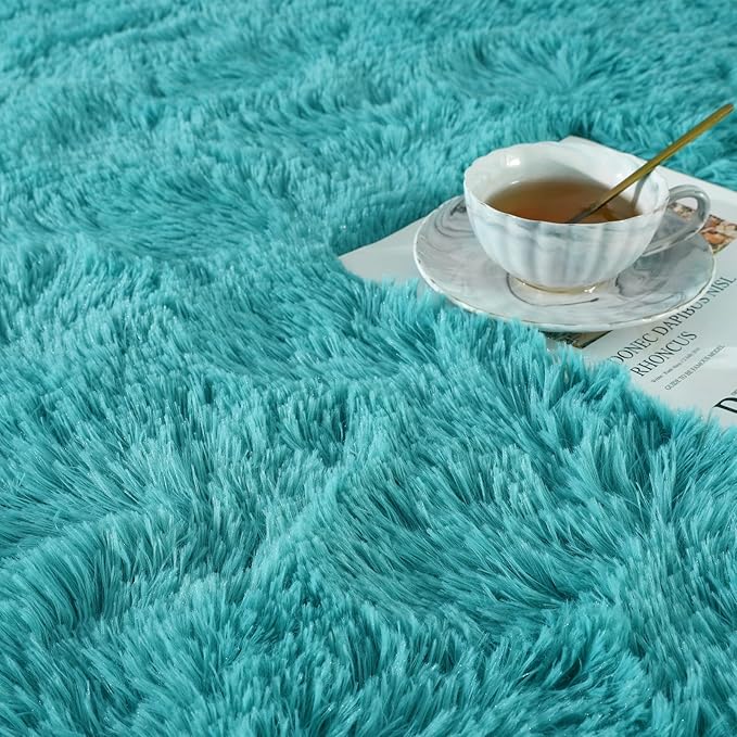 Ompaa Fluffy Runner Rugs, 2x6 Feet Teal Blue, Super Soft Shaggy Carpet Fuzzy Long Fur Rug for Bedroom Living Room Dorm, Plush Kids Playroom Baby Girls Nursery Decor Mats