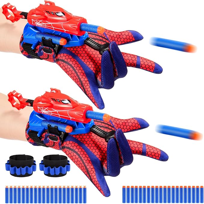 2 Sets Superhero Web Shooters for Kids Age 8-12, Adjustable Wrist Launcher Slinging Toy Set with 40 Darts,Ideal Birthday for Boys & Girls Imaginative Role-Play Costume Accessory