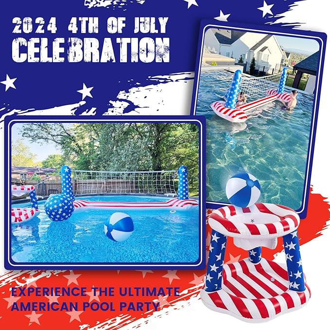 10.4' Larger Pool Volleyball Set - 2024 NEW Inground Pool Volleyball Net & Basketball Hoop, Inflatable Water Games for Adults and Family, Pool Floating Toys for Kids 8-12 | Teens Summer Floaties