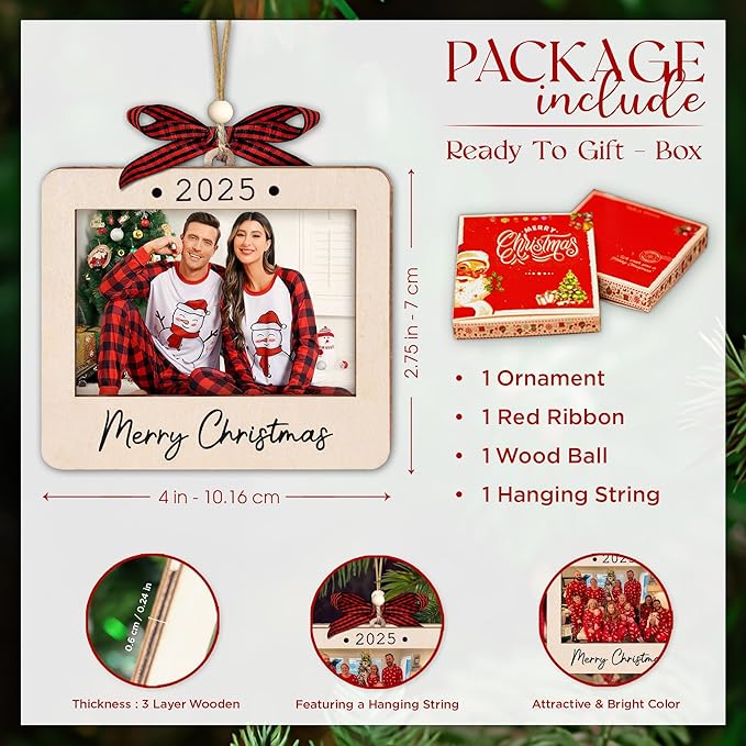 2025 Christmas Ornament Picture Frame - Couple Photo Frame Ornaments - Picture Frame Ornament For Tree - Merry Christmas Ornaments With Picture Insert - Christmas Gift For Family, Friends