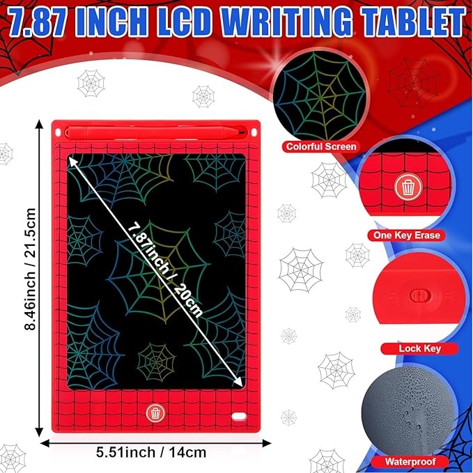 Nezyo 12 Pack Large Spider Party Favors LCD Writing Tablet for Kids 8.5 Inch Spider Web Drawing Tablet Erasable Reusable Electronic Drawing Pads for Birthday Supplies Gifts Goodie Bags Stuffers