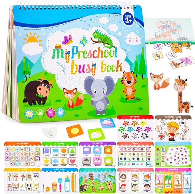 Toddler Books Educational Learning Toys for for 2+ 3 4 Year Old - Pre-Assembled Stickers & Reusable Activities Homeschool - Birthday Gifts for Girls Boys Ages 3 and Up - Toddler Travel Toys for Kids