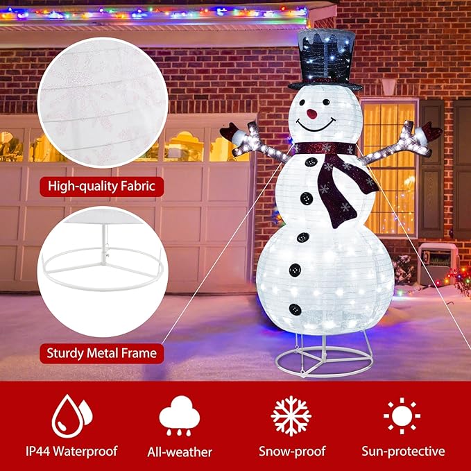 Tangkula 6 FT Lighted Pop-Up Christmas Snowman, Indoor Outdoor Christmas Decoration with 180 Pre-Lit LED Lights, Collapsible Snowman with Hat & Scarf for Home, Yard, Garden, Xmas Holiday Decoration
