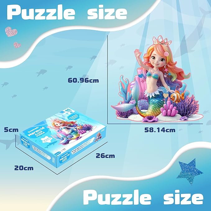 MOMO&LYCHEE Mermaid Floor Puzzles,46 Pieces Jigsaw Puzzles for Kids Ages 4-6,Large Puzzles for Toddler Mermaid Toys for Girls