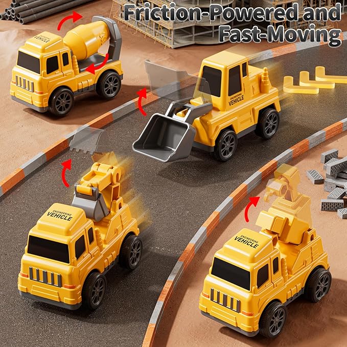 5 in 1 Construction Toys Cars for Toddler Ages 2-4, Transport Vehicle with Sounds and Lights, Excavator Toy for Boys, Christmas Birthday Gifts for Kids 2 3 4 5 6 Years Old