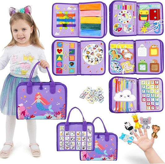 Esjay Toddler Busy Board, Montessori Toys Busy Book, Sensory Board Birthday Gifts for Girls Boys, Learning Educational Toy for Fine Motor Skills, Travel Activities for Airplane Car