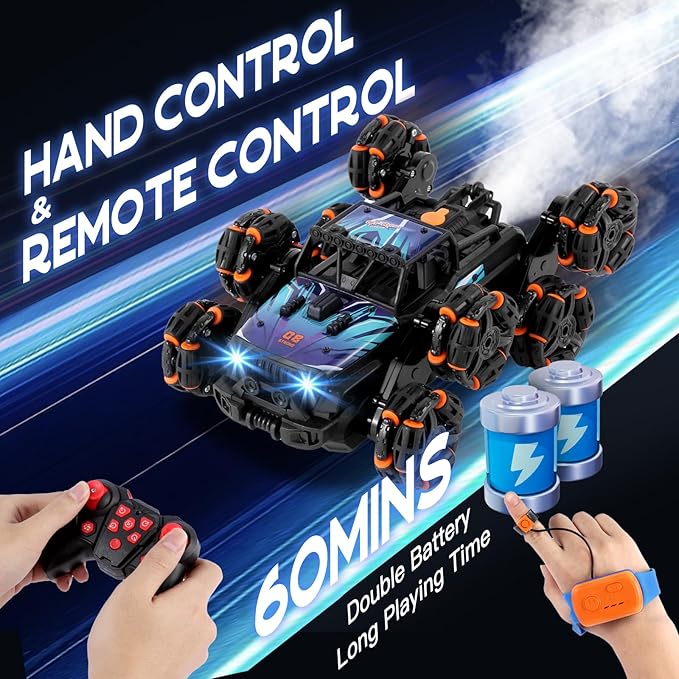 8 Wheels Hand Controlled Rc Stunt Car Toys, Gesture Sensing Remote Control Cars for Boys Age 6 7 8-12 13 14 Year Old, Birthday Gifts Ideas for Kids-Blue