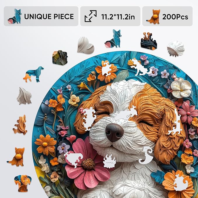 Pet Wooden Puzzle for Adults 500 Piece- 3D King Charles Spaniel Dog Wooden Jigsaw Puzzles, King Size Family Reunion Puzzle for Adults and Kids, Best Gift Toys for Lovers Friends Family