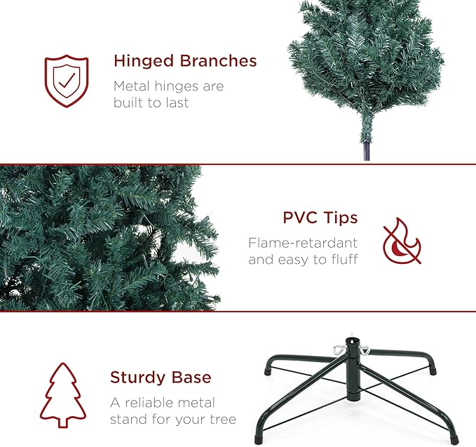 Best Choice Products Artificial Christmas Tree, 7.5ft Premium Unlit Realistic Spruce Holiday Décor w/Dense Branches, Metal Base – Blue Spruce