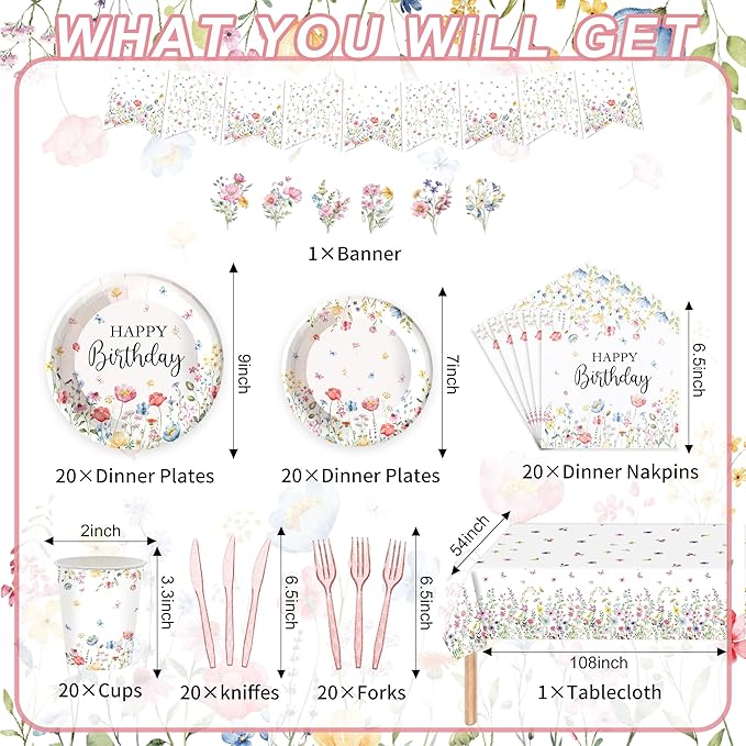 152Pcs Floral Birthday Party Supplies With For Baby Shower Birthday Picnic Wedding Party Decorations Serves 24 Party