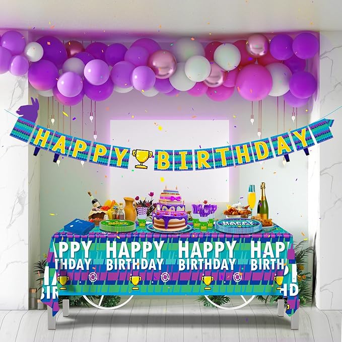 194pcs Video Game Birthday Party Decorations Party Plates Napkins Disposable Paper Cups Straws Banner Tablecloth Video Game Party Supplies Tableware Set for Kids Boys Birthday Decor 24 Guests