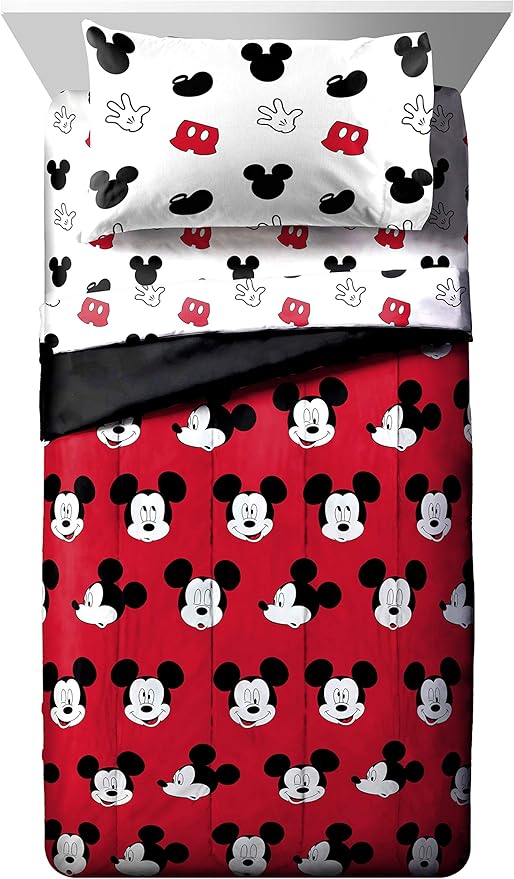 Jay Franco Disney Mickey Mouse Cute Faces 5 Piece Full Bed Set - Includes Comforter & Sheet Set - Super Soft Fade Resistant Polyester - (Official Disney Product)