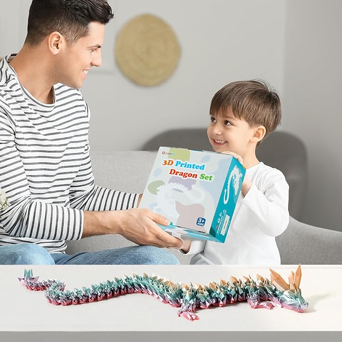 30'' 3D Printed Dragon - 3D Printed Toys, Articulated Crystal Dragon Large Rainbow Animal Fidget Toy, Decor Huge Dragons Collectible Figurines(Mixcolor4,30inch)