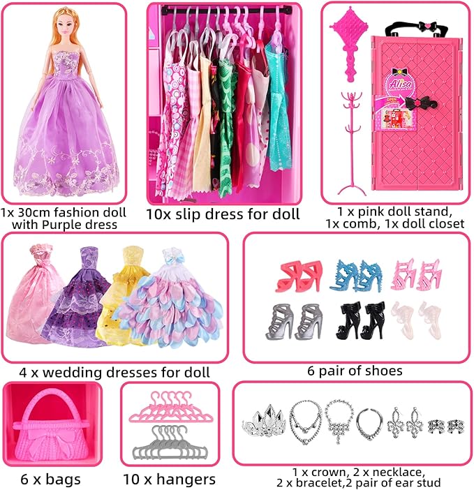 UCanaan Girl Doll and Closet Set with Doll Clothes and Accessories Items Including Fashion Dolls, Dressand Many Other Accessories (Refer Picture Shows)，Best Gitfs for Girls Christmas Birthday