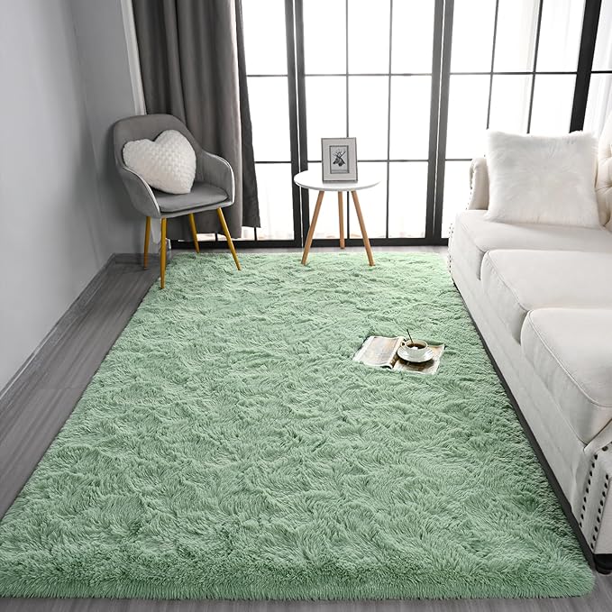 Pettop Fluffy Sage Green Rug for Bedroom Living Room, 8x10 Feet Super Soft Shaggy Plush Fuzzy Rugs for Girls Kids Boys, Non-Slip and Washable Rug for Nursery Classroom, Carpet for Rooms Decor