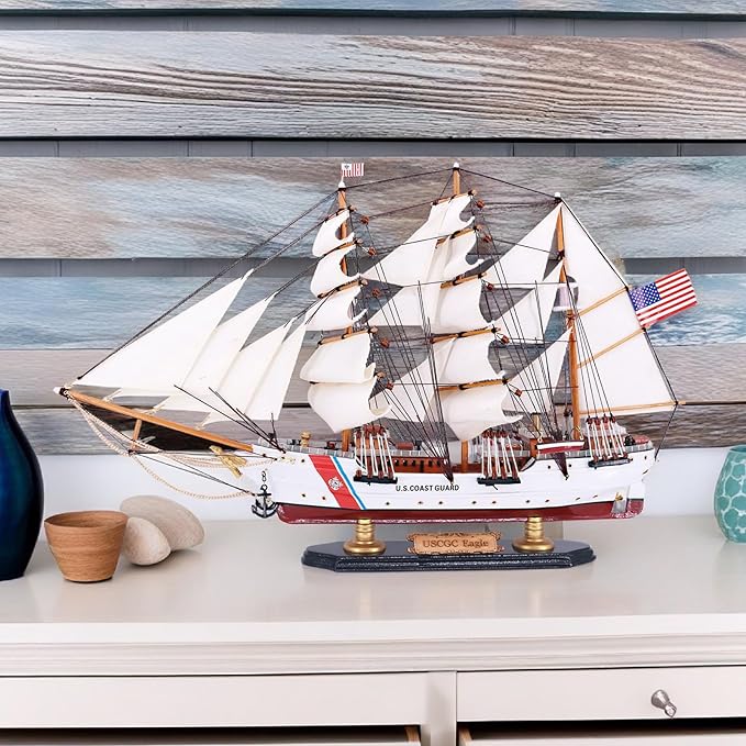 24" U.S. Coast Guard Eagle Ship Model, Highly Detailed Wooden Replica Sailboat Decor, Sailing Ship Gift for Father's Day, Sailboat Decor