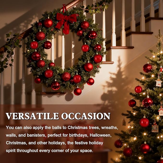 2.36" Christmas Balls Christmas Tree Ornaments Shatterproof Plastic Holiday Ornament Festival Hanging Ball Holiday Decorations Set of 24pcs