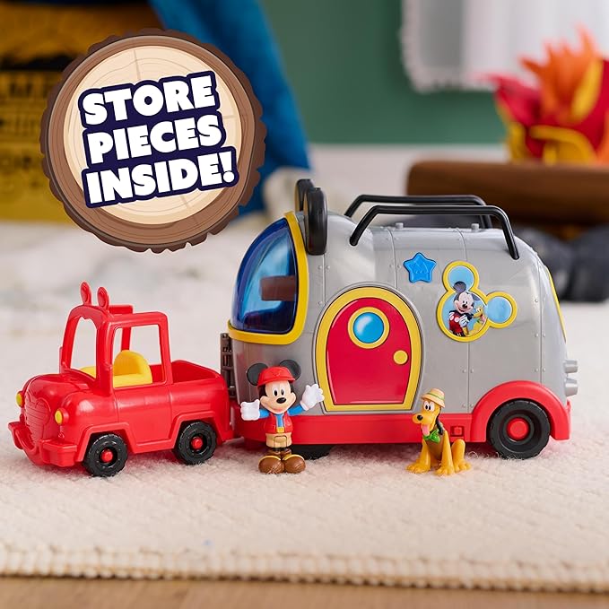 Disney Junior Mickey Mouse Happy Camper Lights and Sounds Playset, 12-Pieces, Bonus Pieces Included, Kids Toys for Ages 3 Up by Just Play
