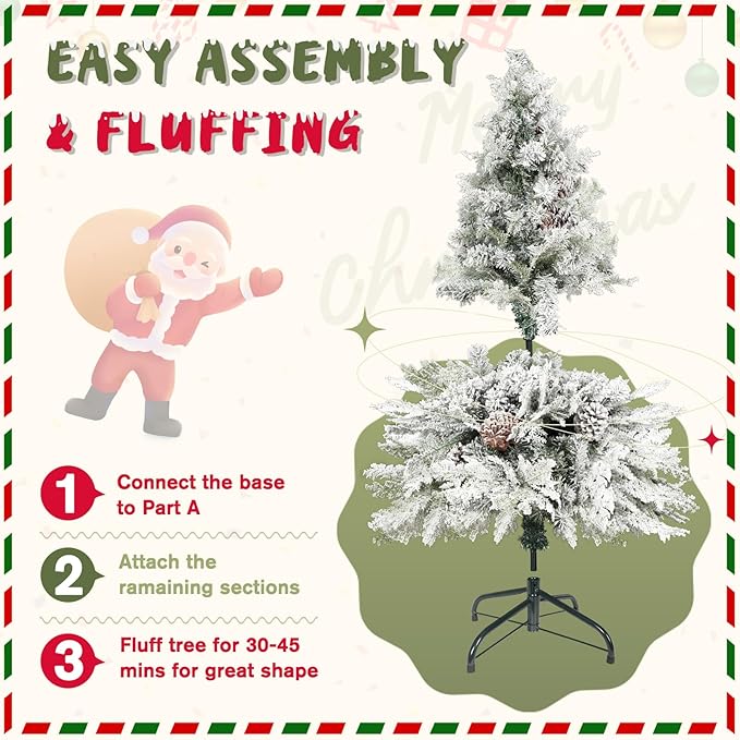 4ft Premium Hinged Artificial Holiday Christmas Tree for Home, Office, Party Decoration Snow Flocked Xmas Pine with 500 Branch Tips, Easy Assembly, Metal Hinges & Base (White)