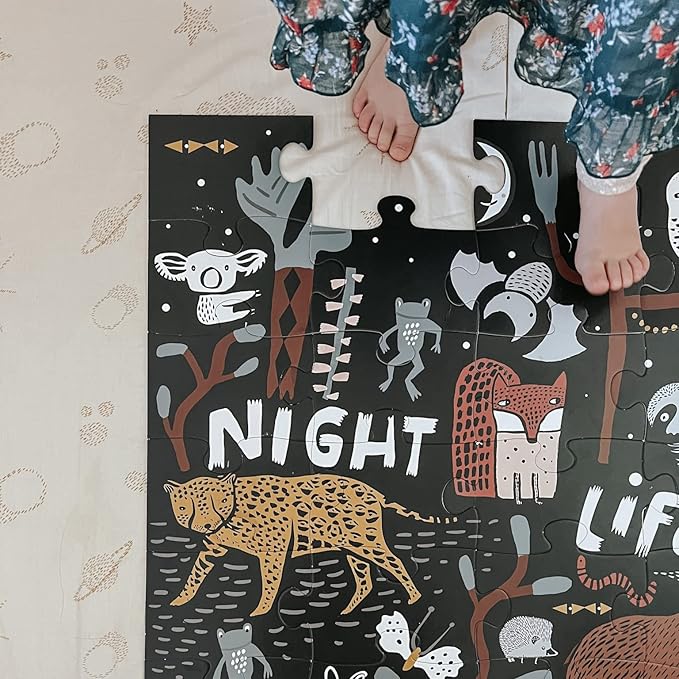Wee Gallery Night Life Floor Puzzle, 24 Large Pieces, Durable Jumbo Jigsaw Floor Puzzles for Beginner, Toddlers, Preschool Kids, Learning Toy, Cognitive & Motor Development Activities, Brain Games