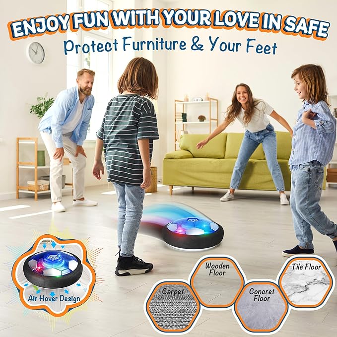 4-in-1 Hover Soccer Ball Set, Rechargable Air Floating Soccer Toy with LED Lights, Indoor & Outdoor Kids Sports Toys, Christmas Birthday Gifts for Boys Girls Aged 3 4 5 6 7 8-12