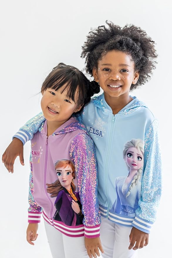 Disney Frozen Elsa Stitch Minnie Mouse Toddler Girl Jacket Sequin Zipper Hoodie Sweatshirt Coat Birthday Clothes 3-13 Years