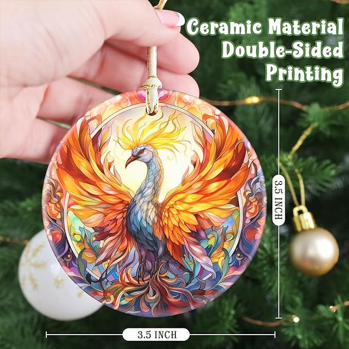 Phoenix 3.5 Inch Ceramic Christmas Hanging Ornament, Holiday Decor, Tree Ornaments, Gifts for Christmas, Holiday Presents, Gift Exchange