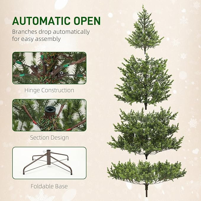 HOMCOM 9ft Artificial Christmas Tree, Sparse Realistic Cedar Tree with 4306 Tips, Easy Assembly, Hinged Xmas Tree for Home Office Holiday, Green