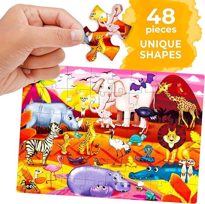QUOKKA Puzzles for Toddlers 4-6 – 4 x 48 Pieces Jigsaw Puzzles for Kids Ages 3-5 – Learning Farm Animals for 2-4 – Jigsaw Game for Boy and Girl 3-5-7 Year Old