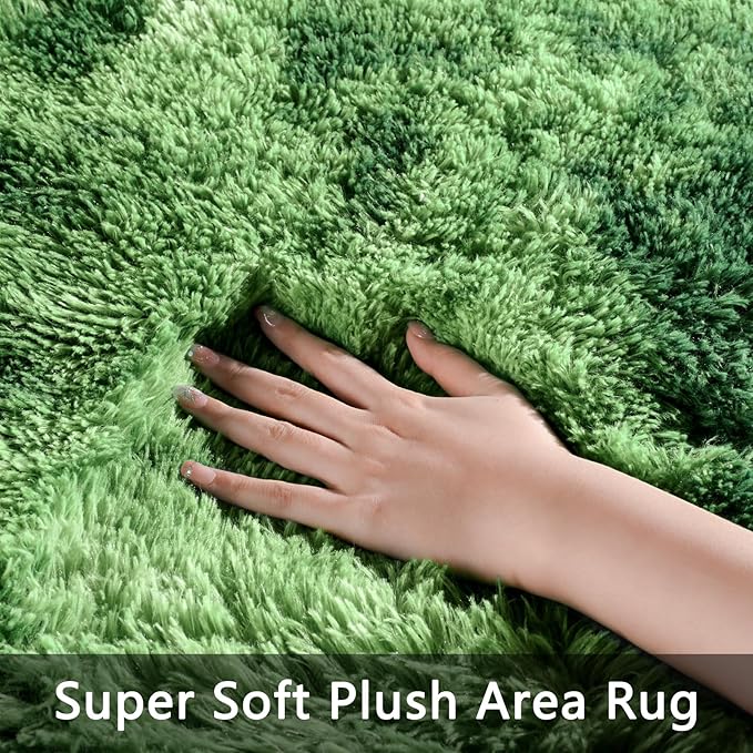 Pettop Large Shag Area Rug, 6x9 Tie-Dyed Plush Fuzzy Rugs for Living Room, Ultra Soft Shaggy Rugs for Bedroom, Non-Slip and Washable Indoor Carpet for Girls Kids Room Home Decor, Dark Green