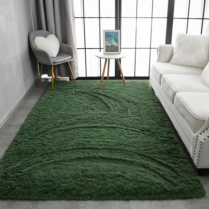 Pettop Fluffy Deep Green Area Rug for Bedroom Living Room, 3x5 Feet Super Soft Shaggy Plush Fuzzy Rugs for Girls Kids Boys, Non-Slip and Washable Rug for Nursery Classroom, Carpet for Rooms Decor
