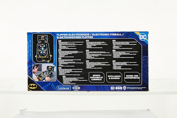 LEXiBOOK Batman Electronic Pinball Machine, Fun Sounds and Light Effects, 5 Obstacles, Works with 3 LR14 Batteries, Black/Yellow, JG610BAT