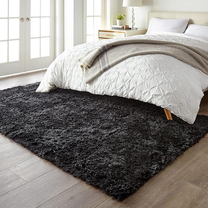Ophanie Black Rugs for Living Room, Fluffy Furry Shaggy Fuzzy Area Rug, 5x8 Carpets for Bedroom Shag Plush Soft Large, Kids Home Decor Aesthetic