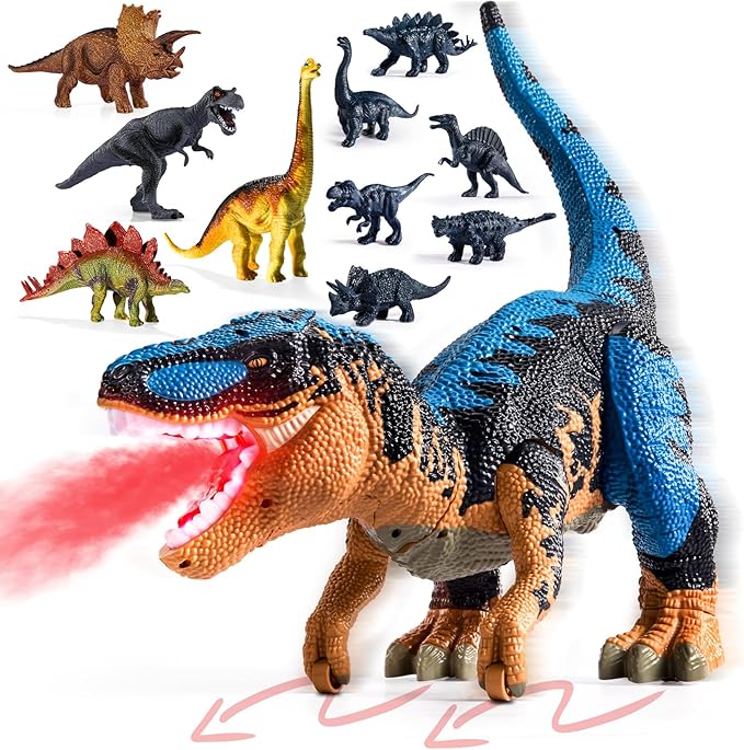 24" Large Dinosaur Toys for Kids 3-5, Big Dinosaur Tyrannosaurus rex Figure Toy with 10+ Dinosaurs Belly Storage, Gliding Wheels, Lights Sounds & Mist Spray – T-Rex that eats Toy for Boys Gift