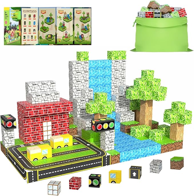 200PCS Magnetic Building Blocks for Kids Ages 4-8,Magnet STEM Sensory Toys-Tiles Road Track, Mine World Build Set, Christmas Birthday Gifts Toy