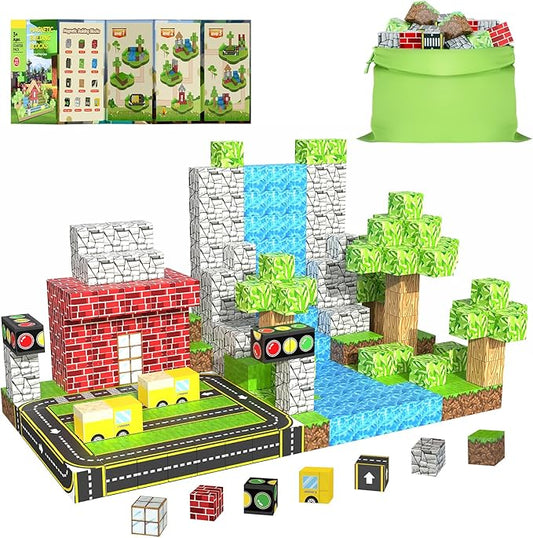 200PCS Magnetic Building Blocks for Kids Ages 4-8,Magnet STEM Sensory Toys-Tiles Road Track, Mine World Build Set, Christmas Birthday Gifts Toy