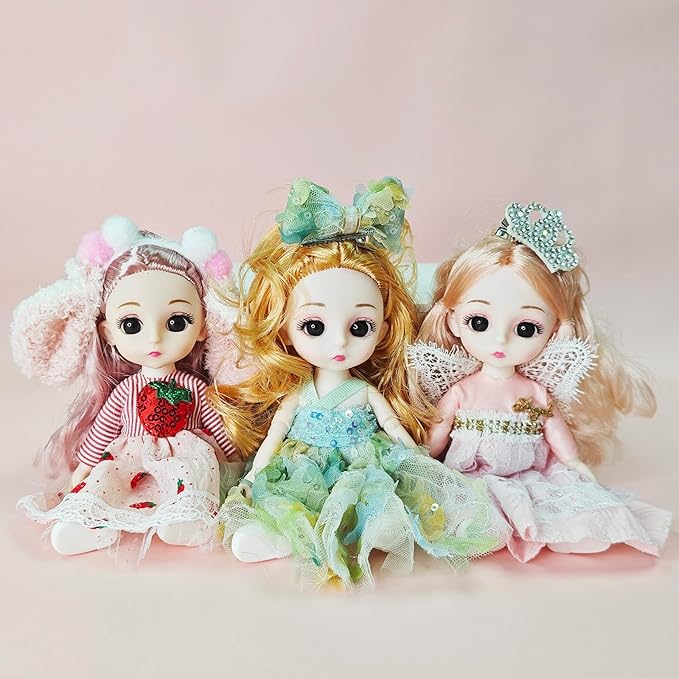 6 Pcs 6 Inch Princess Girl Mini Dolls, Small Princess Dolls, Little Girl Miniature Dolls for 3+ Year Old Girls