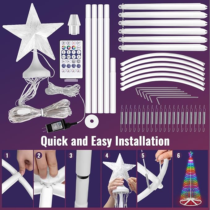 Smart Lighted Christmas Tree, 8FT 388 LED Prelit Cone Tree Lights with Music Sync, Remote & APP Control, Million Colors DIY Xmas Trees, RGB Christmas Light Show Tree for Indoor Outdoor Decorations