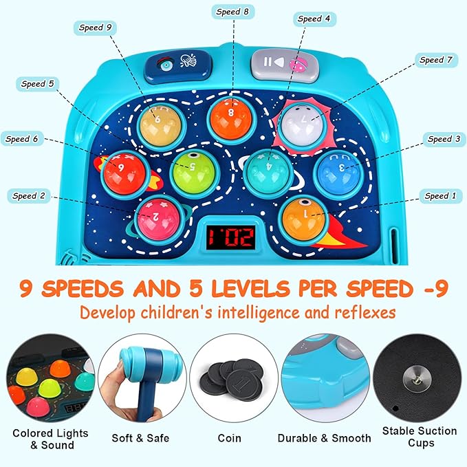Whack Game Mole for Toddlers, Toys for 3-12 Year Old Boys and Girls, Pounding Game for Kids,Gifts for 3 4 5 6+ Year Old Boys, Interactive Educational Toy with Sound and Light,PK Mode with 2 Hammers