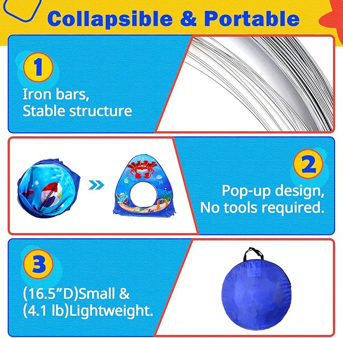 3PC Kids Ball Pits for Toddlers with Kids Play Tent, Kids Tunnel for Baby, Children Pop Up Indoor/Outdoor Playhouse Toy for Boys and Girls, Best Birthday Gifts for 3 4 5 Years Old