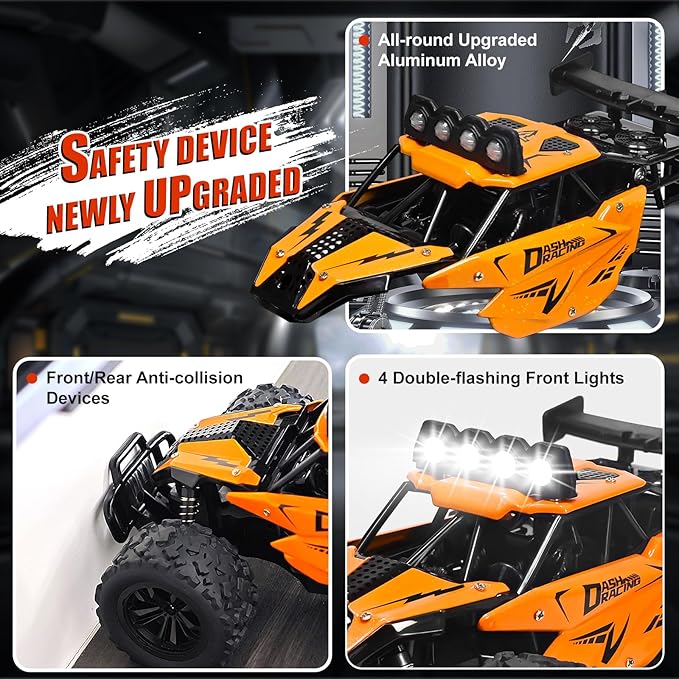 1:16 Scale Remote Control Car - 2.4GHz High Speed 20KM/H All Terrain RC Monster Truck Off Road with LED Headlights and Rechargeable Battery Xmas Gift for Adults Boys Age 8-12